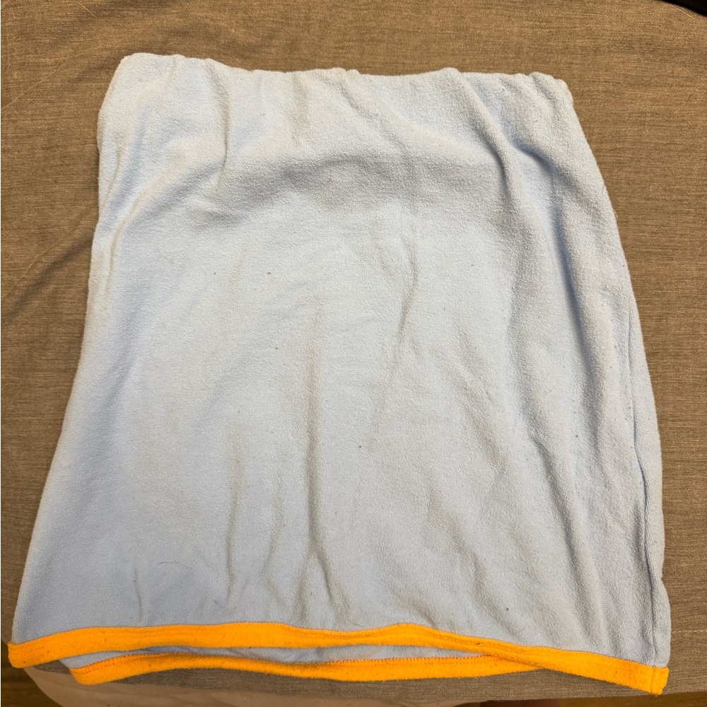 Frankie’s Bikinis Terry Cloth Light Blue Coverup Skirt with Orange Trim